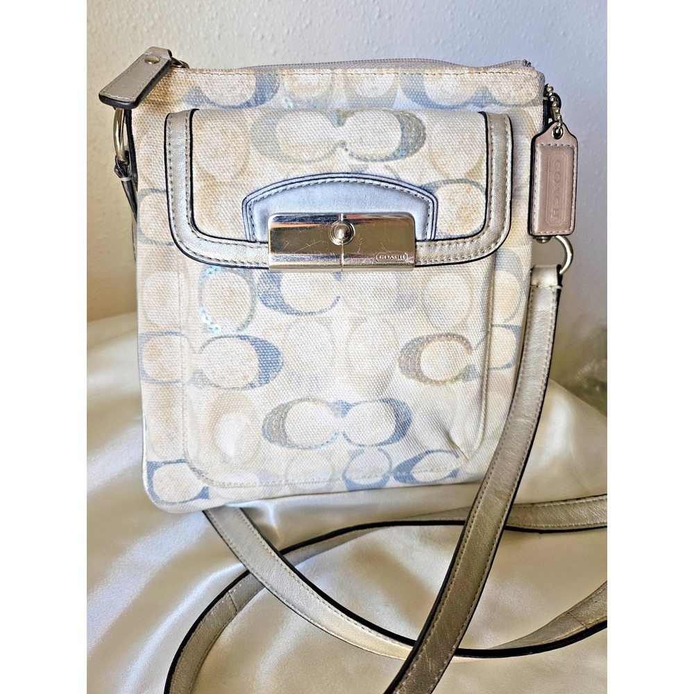 COACH Ashley Pastel Blue with Cream‎ and Tan/Silver Swing Pack w/Sequins